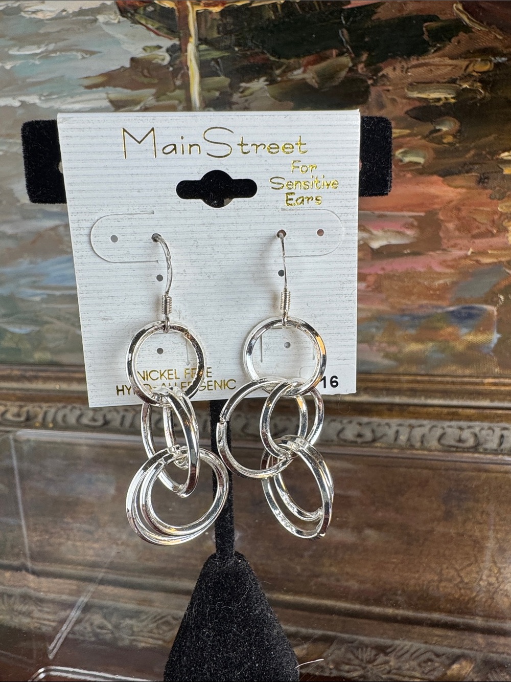 0642-Silver Multi-Ring Dangle Earrings for Sensitive‎ Ears